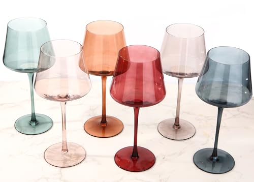 Colored Wine Glasses Set of 6, 16oz Hand Blown Crystal Wine Glass | Colorful Stemmed Wine Glasses, Tall Long Stem, Modern & Elegant Gift for Friends, Family, Anniversary, Christmas, Birthday - color: 15.7oz wine glasses