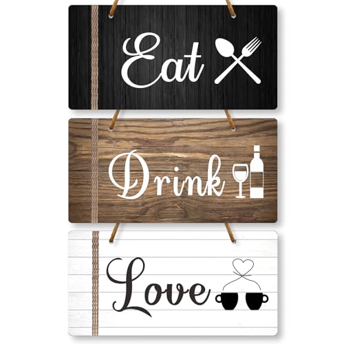 3 Pcs Kitchen Wall Sign Decor Rustic Kitchen Sign Eat Drink Love Kitchen Decor Home Kitchen Sign Hanging Dining Room Signs Kitchen Sign for Kitchen Door Counter Wall Farmhouse Kitchen Decor