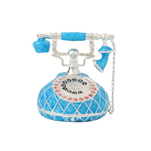 QIFU Vintage Blue Telepehone Shaped Enameled Trinket Box, Elegant Jewelry Box to Show Your Jewelry in style, Unique Gift for Your Family - color: T3 Silver-Blue