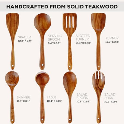 Zulay Kitchen Premium 8-Piece Wooden Spoons - Smooth Finish, Natural Teak Wood, Non-Stick, Handmade - size: 8 Piece