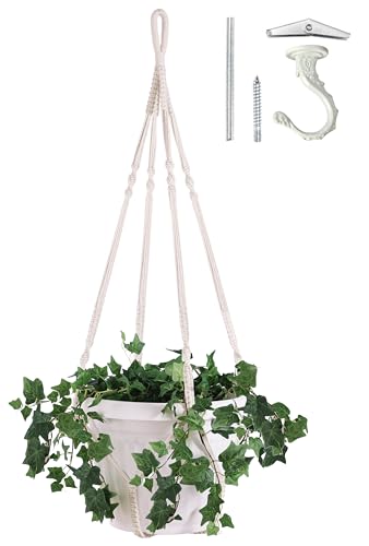 Giant XXL 55 Inches Macrame Planter Hanger Large for 15 inch Pot | Extra Large Plant Hanger, Large Hanging Planter for Indoor Plant, Outdoor Macrame Plant Hanger, Long Plant Hanger - color: Beige