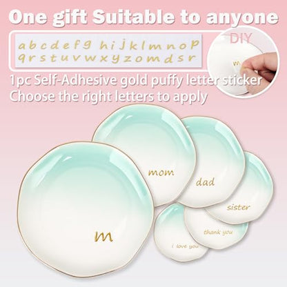 LUCKINEE Ceramic Jewelry Tray Round Ring Dish Trinket Dish Gifts for Women | Personalized Birthday Gifts for Mom Dad,Sisters and Friends,with 1pc Gold Puffy Letter Sticker A-Z, With 1pc Greeting Card - color: DIY Style 3 - A-Z