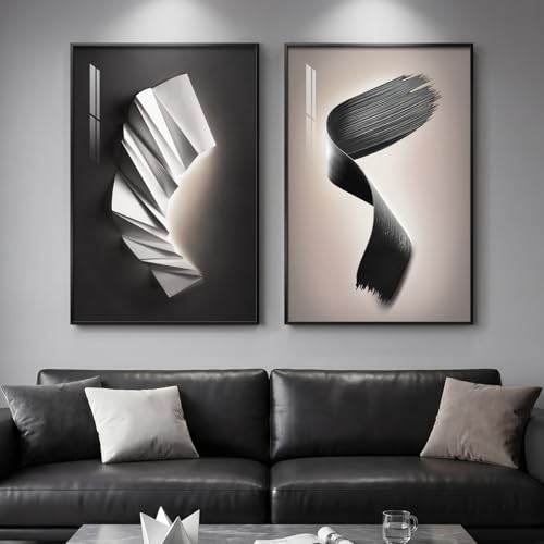 Large Framed Modern Black and White Wall Art for Living Room, Set of 2 Abstract Geometric Pictures Print Paintings, Luxury Bright Style Artwork for Bedroom Dining Room Hallway Wall Decor, 24x36 Inch - color: Grey Black White 1