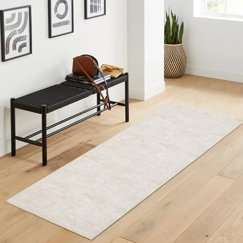 2x6 Runner Rug Washable Kitchen Runner Rug Modern Abstract Runner Mat for Hallway Contemporary Solid Rug Non-Slip Foldable Aesthetic Accent Floor Carpet for Living Room Bedroom, Beige - color: Beige, size: 2' x 6' (Runner)