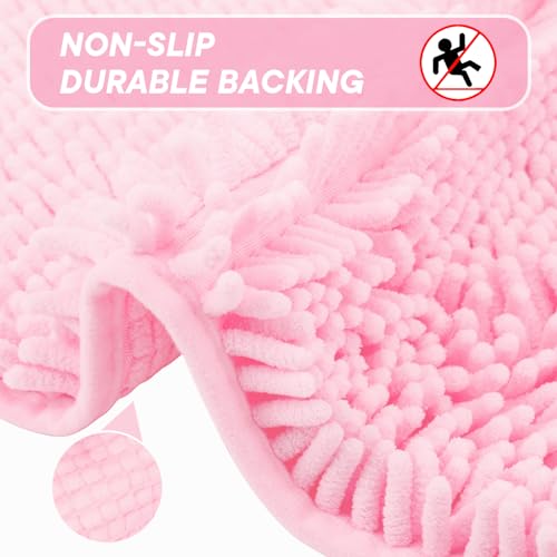 Bathroom Rugs Sets 2 Piece Washable, Luxury ，Chenille Bath Mat Set, Soft Plush Anti-Slip Rectangular Bath， Rug Super Absorbent. (Pink, 32"x20"+24"x16") - color: Pink, size: 32"x20"+24"x16