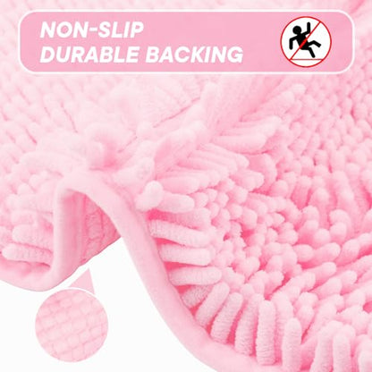 Pink Bathroom Rugs Sets 3 Piece Washable, Luxury ，Chenille Bath Mat Set, Soft Plush Anti-Slip Rectangular Bath， Rug Super Absorbent.3 Pieces Bathroom (Pink, 32"x20"+24"x16"+U Shape 20"x20") - color: Pink, size: 32"x20"+24"x16"+U Shape 20"x20"