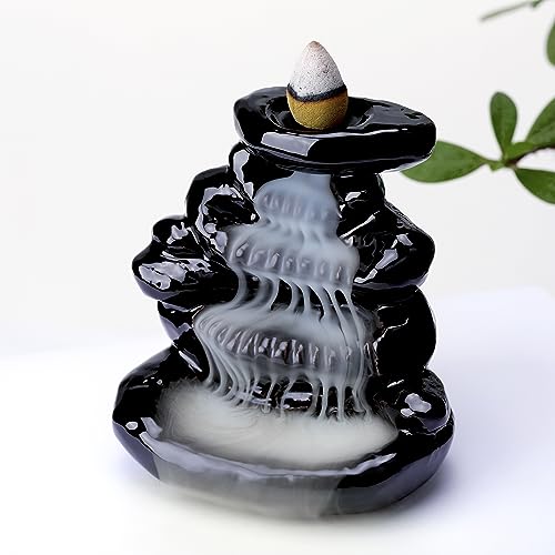 Waterfall Backflow Incense Burner Ceramic Incense Holder Incense Waterfall Fountain Incense Cone Holder, Yoga Meditation Home Decor Office Gifts(Stone) - color: Stone Backflow Incense Burner