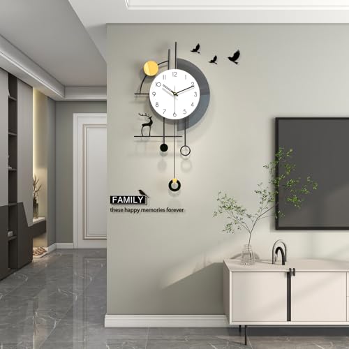 Large Modern Pendulum Wall Clock Battery Operated for Living Room | Analog Silent Non-Ticking Decorative Wall Clock Bold Easy-to-Read Dial for Kitchen, Bedroom and Office Decor 14.x 28.3 inch