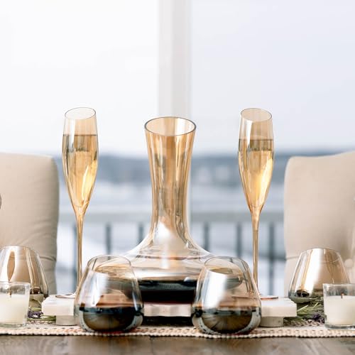 Gold Wine Glasses for Champagne, Set of 2-6oz Champagne Flutes with Slanted Rims, Angled Bowl for Optimal Aeration, Modern, Unique, Decorative Fancy Wine Glasses Set for Women and Men