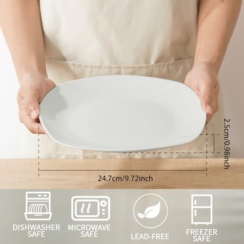 10" Square Dinner Plates Set of 4, White Ceramic Plates for Dinner, Salad, Appetizer & Dessert, Microwave, Dishwasher Safe Dinnerware for Kitchen, Perfect for Party Wedding Birthday & Christmas Dishes - color: Square10"