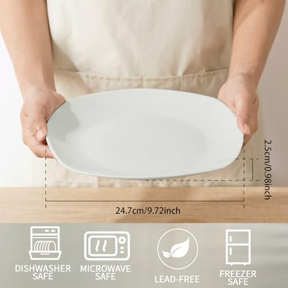 10" Square Dinner Plates Set of 4, White Ceramic Plates for Dinner, Salad, Appetizer & Dessert, Microwave, Dishwasher Safe Dinnerware for Kitchen, Perfect for Party Wedding Birthday & Christmas Dishes - color: Square10"