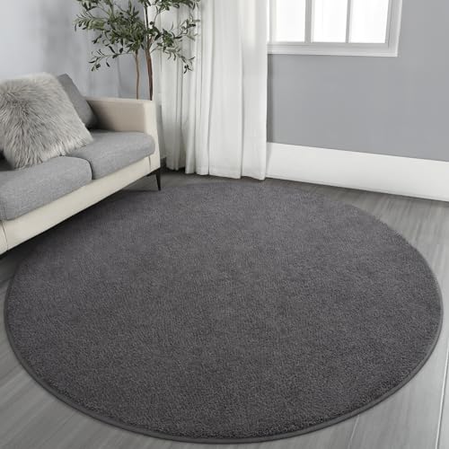 Gifeas Soft Round Area Rugs for Living Room Bedroom, 5x5 Feet Dark Grey | Thickened Memory Foam Indoor Solid Minimalist Carpet, Non-Slip Furry Comfy Rug for Kid Boy Girl Nursery Dorm Room Home Decor - color: Dark Grey, size: 5' (Round)