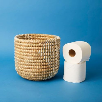 Small Grass Gold Ribbon Basket (10" Small) - size: 10" Tall