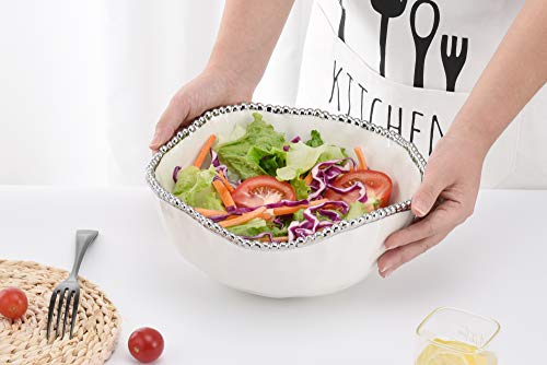 Pampa Bay Salerno Porcelain Large Salad Bowl - color: Porcelain White and Silver