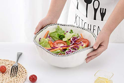 Pampa Bay Salerno Porcelain Large Salad Bowl - color: Porcelain White and Silver