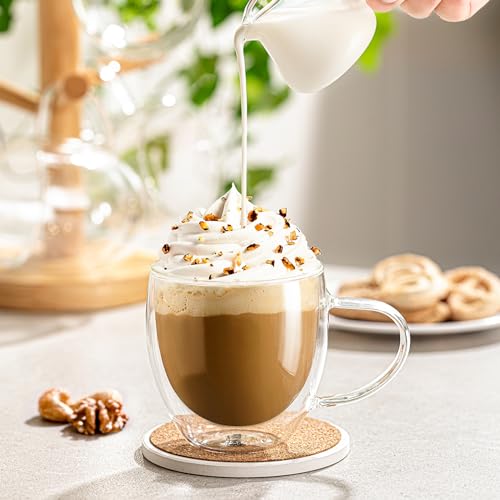 Sweese Clear Coffee Mugs - 8 oz Double Wall Glass Coffee Mugs Set of 4, Perfect for Espresso, Latte, Cappuccino - size: 8 oz (Set of 4)
