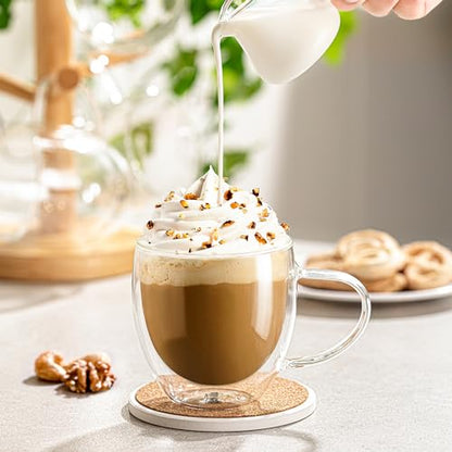 Sweese Clear Coffee Mugs - 8 oz Double Wall Glass Coffee Mugs Set of 4, Perfect for Espresso, Latte, Cappuccino - size: 8 oz (Set of 4)