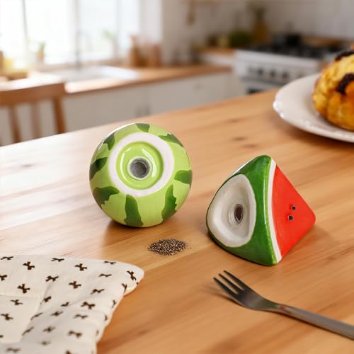 Ceramic Watermelon Shape Salt & Pepper Shakers Set, Hand-Painted Cactus Salt and Pepper Shakers, 2 PCS Set