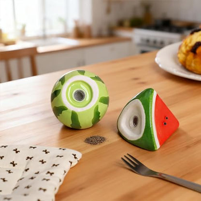 Ceramic Watermelon Shape Salt & Pepper Shakers Set, Hand-Painted Cactus Salt and Pepper Shakers, 2 PCS Set