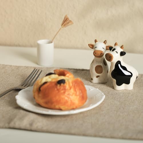 Ceramic Cartoon Cows Shape Salt & Pepper Shakers Set, Hand-Painted Cows Salt and Pepper Shakers, 2 PCS Set-Brown-B