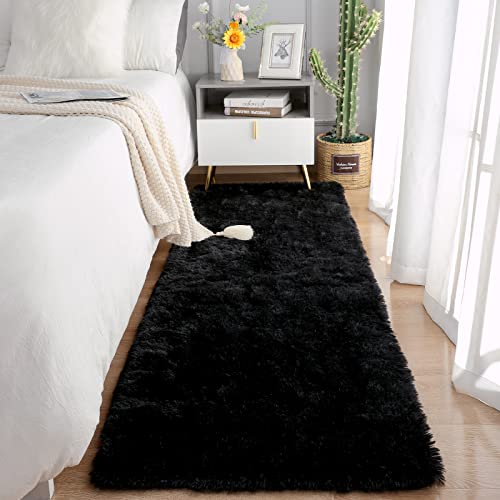 Chicrug Soft Runner Rugs for Bedroom Living Room Plush Fluffy Rug 2x5 | Shag Furry Area Rug Carpet Non Shedding for Nursery Children Kids Girls Room Home Decorative, Black - color: Black, size: 2' x 5' (Runner)
