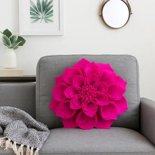 Fennco Styles Handmade 3D Heart-Shaped Petals Flower Decorative Filled Throw Pillow 13" Round - Floral Pillow for Couch, Home Décor and Holiday, Housewarming Gift (Magenta) - color: Magenta