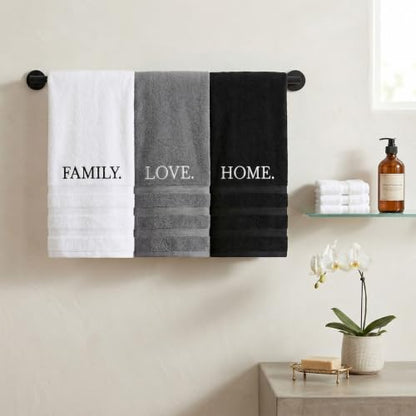 3 Pcs Farmhouse Decorative Hand Towels, Bathroom Kitchen Cotton Towel Set | 13.8x29.5 Inch Embroidery Cotton Hand Towels, Rustic Boho Decor for Bathroom Kitchen, Housewarming Gift(Family Love Home)