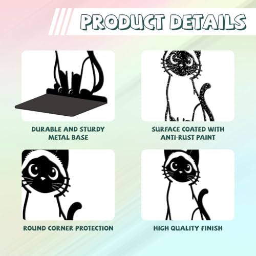5.3"x4.3"x7.9" Metal Bookends, Heavy Duty Book Ends for Shelves | Siamese Cat Theme Cast Iron Book Supports, 1 Pair Decor Stoppers for Desk, Library, Office & Home Shelves - style: Siamese Cat