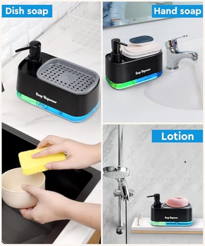 5-in-1 Kitchen Soap Dispenser Set with Sponge Holder - Dual Hand & Dish Soap Pump Dispenser for Sink Countertop with 2-Packs Natural Loofah Dish Sponge Dishwashing Scrubber,Black - color: Black(n5-in-1)