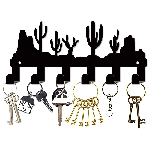 CREATCABIN Cactus Black Metal Wall Mounted Key Hooks Holder with 6 Hooks - Key Hanger Organizer Rack Wall Decor for Entryway Front Door Hallway 10.6x6.3Inch - color: Cactus