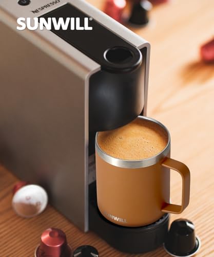 SUNWILL Insulated Coffee Mug, Stainless Steel 14 oz, Splash-Proof Lid | Keeps Drinks Hot & Cold, Powder Coated Caramel Finish, Dishwasher Safe, Ideal for Home & Office - color: Powder Coated Caramel