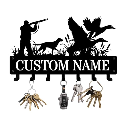 NIWAHO Personalized Duck Hunting Metal Key Holder Wall Mount – Custom Name Key Rack with Hooks for Entryway, Kitchen, Bedroom Cabin or Hunting Lodge Decor - color: Hunting Duck