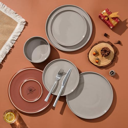 LIANYU Plates and Bowls Sets, 24 Pieces Stoneware Dinnerware Set for 8 | Modern Kitchen Dinner Set Ceramic Dishware Dishes Set, Microwave and Dishwasher Safe, Terra Brown - color: Terra Brown