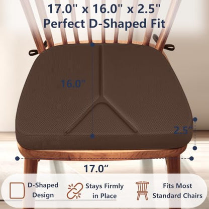 Chair Cushions for Dining Chairs Set of 4, 17" x 16" x 2.5" Thick D-Shaped Seat Cushions with Removable Washable Cover and Ties, Non-Slip Chair Pads for Kitchen, Indoor Dining Room (Brown) - color: Brown