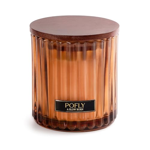 Salted Caramel Scented Candle, 5.29 oz Soy Wax Blend for Home | Warm Salted Caramel scent in hand-poured soy wax blend, ribbed amber glass, solid wood lid and metal plaque for home decor - color: Salted Caramel