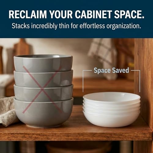 Corelle 4-Pc Versa Bowls for Pasta Salad and More, Service for 4, Durable and Eco-Friendly 30-Oz, Compact Stack Bowl Set, Microwave and Dishwasher Safe, White - size: 30oz Meal Bowls