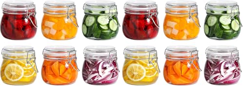 ComSaf Airtight Glass Jars with Lids 17oz Small Food Storage Container Set of 6 - Airtight Canister with Clear Preserving Seal Wire Clip Fastening for Kitchen Canning Pickling Mason jars (Pack of 2) - size: 17oz*6-Round (Pack of 2)