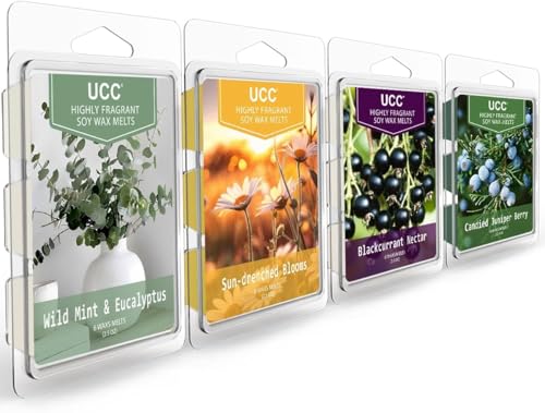 UCC Wax Melts, Soy Wax Cubes Long Lasting Premium Scented Mix Melts Tarts, Sun-Drenched Blooms, Blackcurrant Nectar, Candied Juniper Berry 4 Pack - color: SET 25E