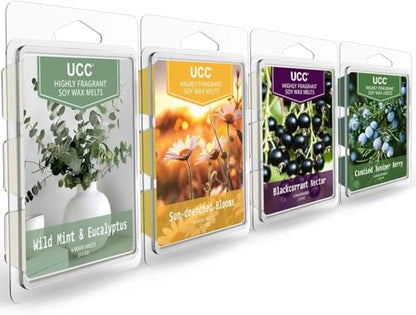 UCC Wax Melts, Soy Wax Cubes Long Lasting Premium Scented Mix Melts Tarts, Sun-Drenched Blooms, Blackcurrant Nectar, Candied Juniper Berry 4 Pack - color: SET 25E