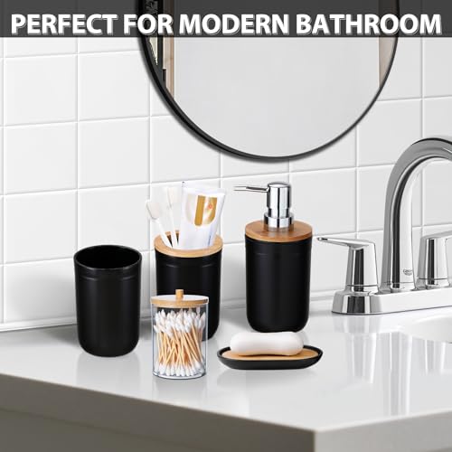 Bathroom Accessories Set 5Piece Black Bathroom Sets, Toothbrush Holder, Toothbrush Cup, Lotion Soap Dispenser, Soap Dish and Qtip Holder Bathroom Decor - style: Black