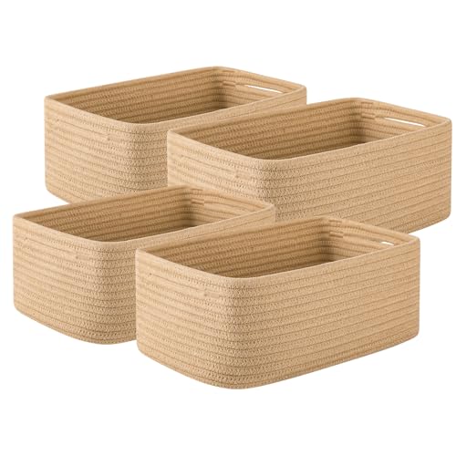 OIASKET 4 Pack Small Storage Shelf Baskets for Organizing, Mini Woven Rope Storage Bins for Towels, Cute Decorative Closet Organizer，Baby Nursery, Gift Empty Baskets -11.81''Lx7.87''Wx4.72''H-Jute - color: Jute, size: 11.81"Lx7.87"Wx4.72"H