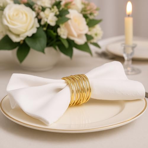 6 PCS Gold Metal Napkin Rings - Elegant Twisted Wire Napkin Holders | Napkin Holders for Dinner Parties, Weddings, and Table Decorations