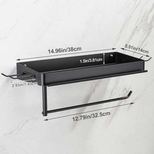 Taozun Garage Paper Towel Holder, Wall Mount Shelf, Shop Towel Holder, One-Hand Tear, Paper Towel Holder Wall Mount with 4 Detachable Hooks for Garage Organization and Storage(Black) - style: TH002
