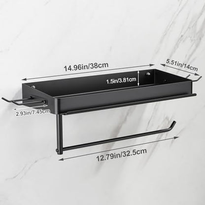 Taozun Garage Paper Towel Holder, Wall Mount Shelf, Shop Towel Holder, One-Hand Tear, Paper Towel Holder Wall Mount with 4 Detachable Hooks for Garage Organization and Storage(Black) - style: TH002