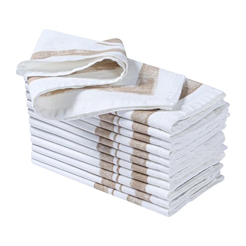 Ramanta Home Cloth Dinner Napkins Set of 12 Beige, 18x18 Inches | Frame Border Napkins for Wedding, Soft Washable Table Linen for Everyday Use - color: Beige, size: 18" x 18" (Set of 12)