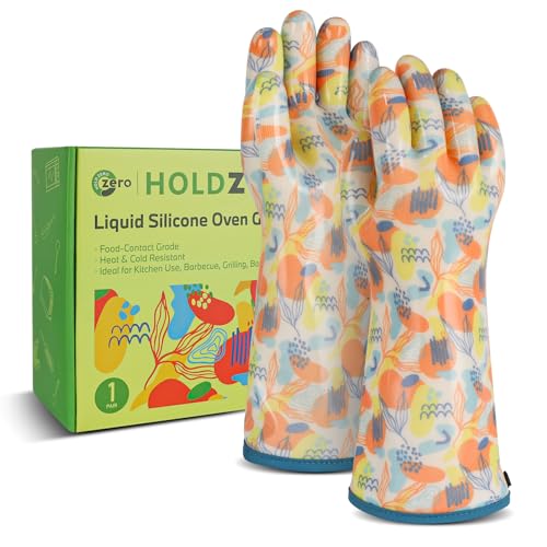 Heat Resistant Gloves for Cooking Thickened Silicone Coating Cotton Liner Waterproof Food Grade Graffiti-Art Printing Medium - size: Medium