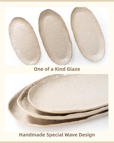 Besmeety Serving Platters Set of 3, Serving Trays for Party, Cheese Platter | Ceramic Serving Dishes for Entertaining, Farmhouse Platters for Serving Food Party, Dessert Tray, Stoneware Plates, Oven Safe