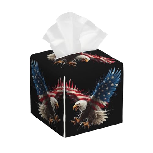 Eagle Tissue Box Cover Square,American Flag Bald Eagle Tissue Box Holder Waterproof Leather Facial Paper Organizer Dispenser for Bathroom Home Car Kitchen Nightstand Vanity Desk Decoration - color: Eagle