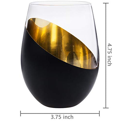 MyGift Black Wine Glasses Set of 4, Black and Gold Cups 18 oz with Metallic Angled Design, Wedding Party Home Bar Birthday Housewarming Gift - color: Black (Set of 4)
