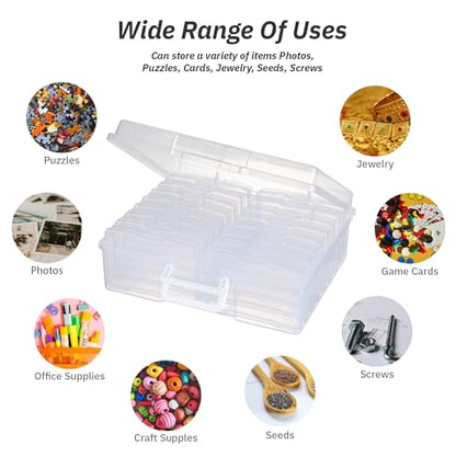 PCA Photo Storage Box 4" x 6" With Handle - 16 Inner Keeper, Large Organizer, Clear Plastic Craft Case for Stickers, Stamps, Jigsaw, Vegetable Seeds - color: white